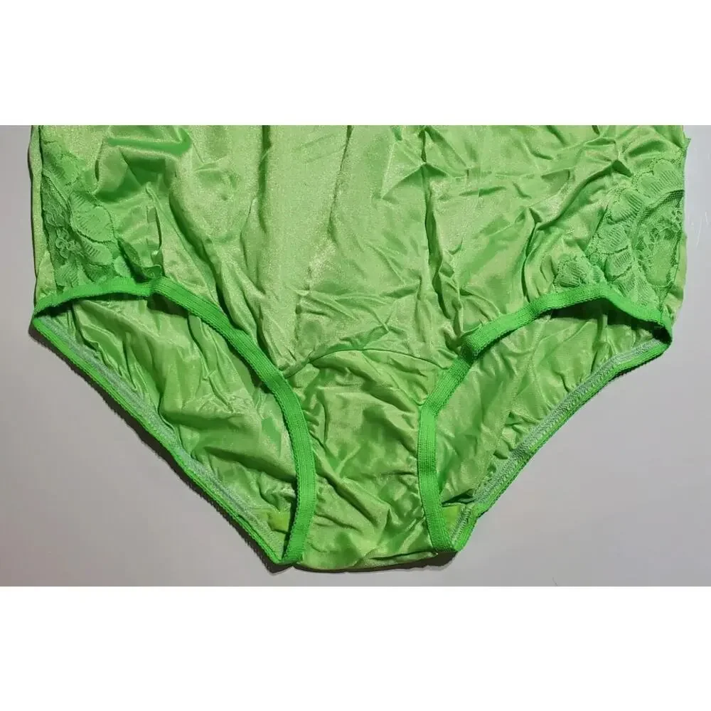 Vanity Fair Lace Nouveau Nylon Full Cut Panty Lace Shiny Arctic Lime Green 7/L